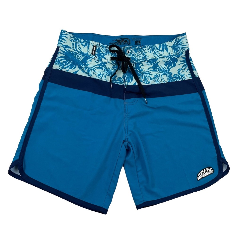 PIPELINE Blue Board Shorts Pineapple Print Swim Surf Sz 34 Polyester Stretch